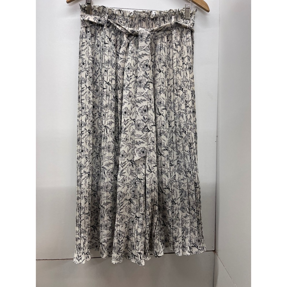 Alice Blue Womens Floral Pleated Wide Leg Paperbag Waist Pants Cream Black M